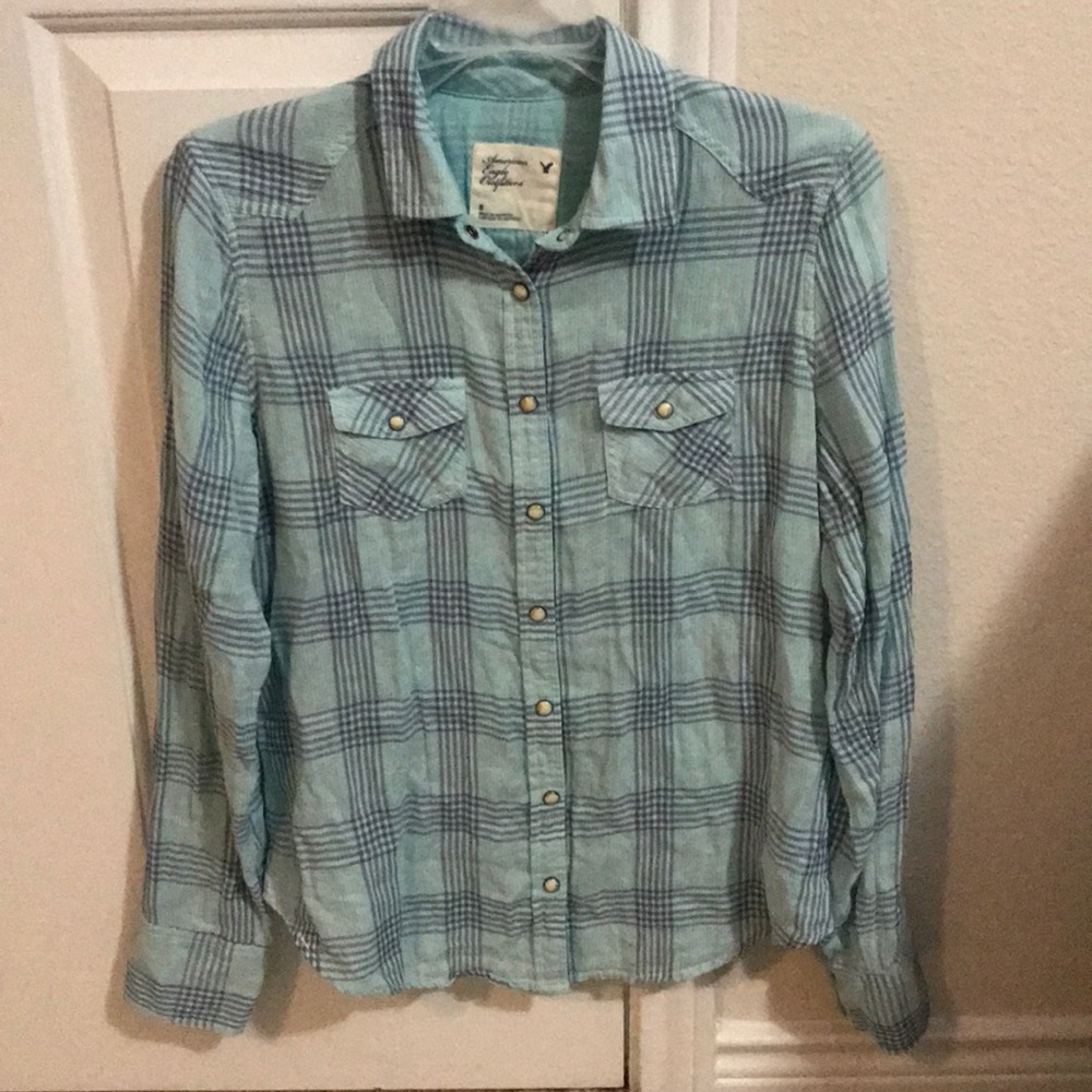 Blue plaid AE top
